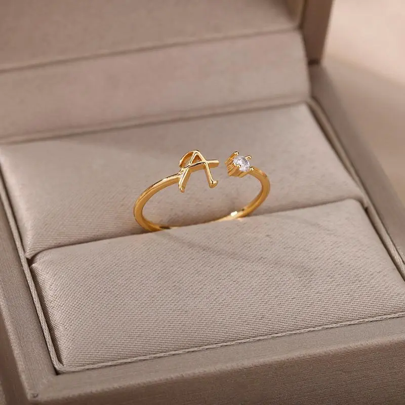 Tiny Initial Letter Rings For Women Stainless Steel A-Z Letters Adjustable Ring Female Christmas Aesthetic Jewelry bijoux femme