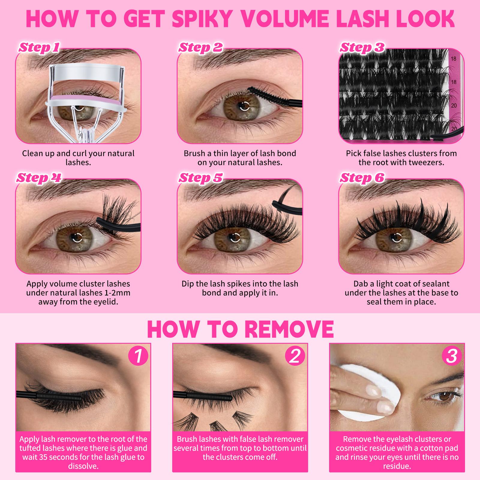 LASH SKYQD Mix Lashes Clusters Kit Gift Packs 1464Pcs With Bond&Seal Remover Tweezers Eyelash Curler Lash Brush,Bottom/Spike/Mega/Cat Lashes 3D Effect False Eyelash DIY Individual Clusters Lash Kit Perfect for Beginners & Proficient, Eyelash Extension Kit