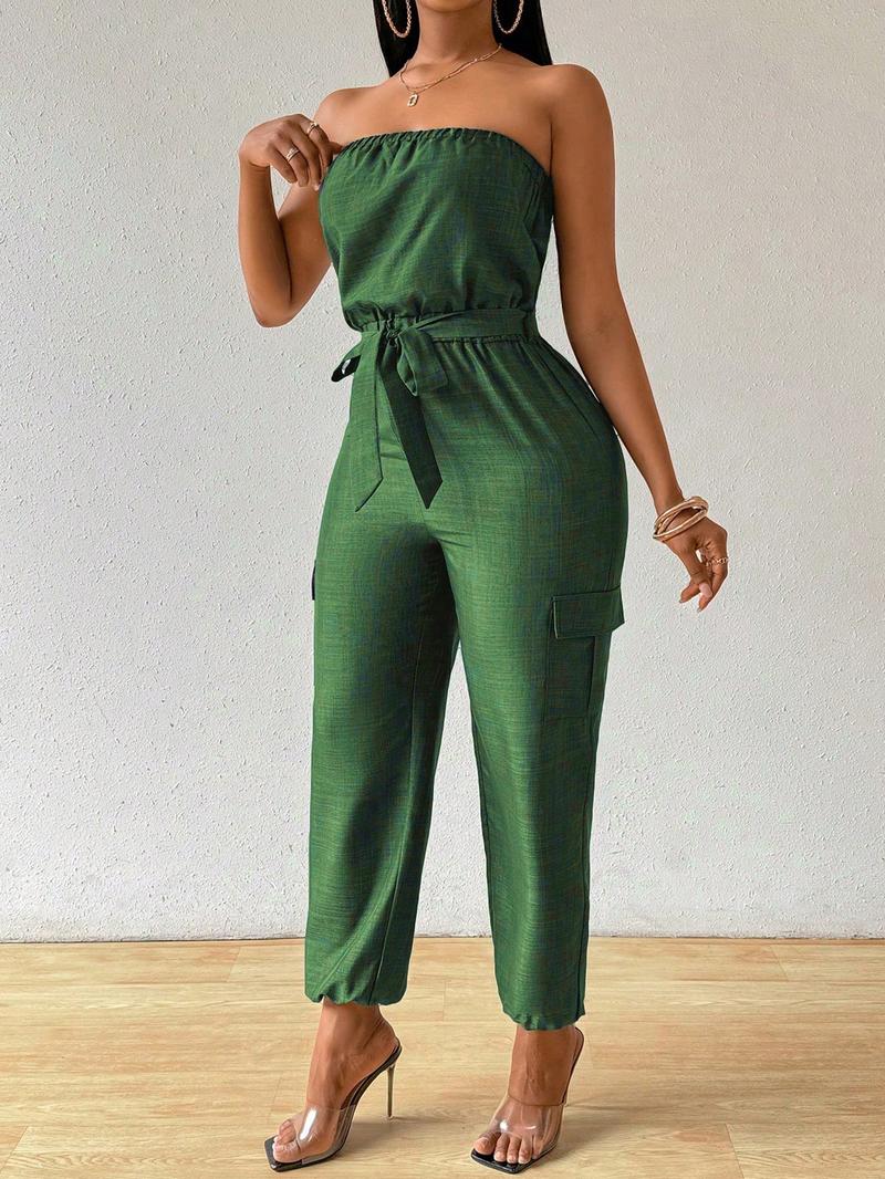 Women's Solid   Belted  Tube Jumpsuit, Casual  Jumpsuit for Summer, Women's Jumpsuit for Daily Wear