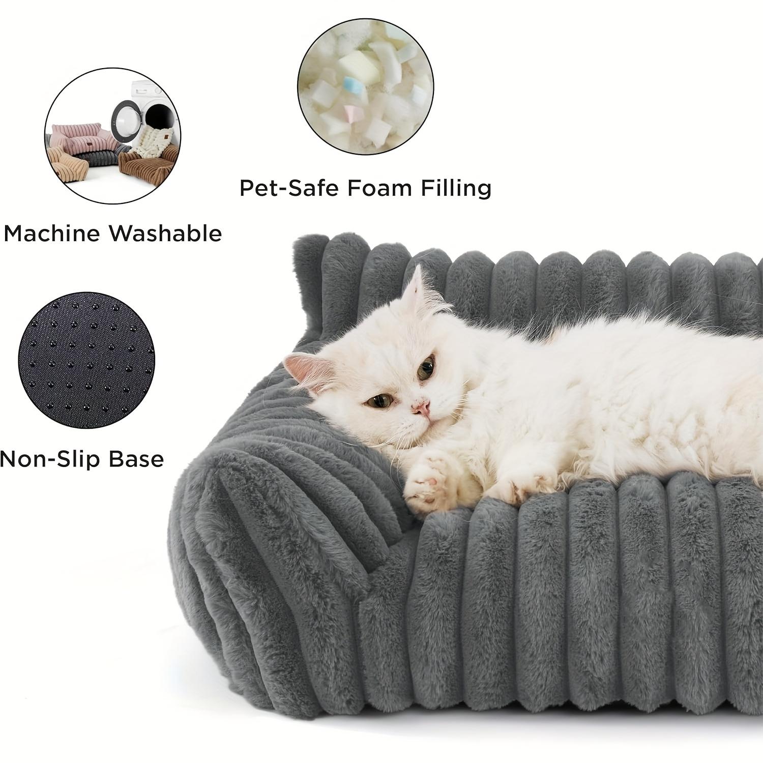 Pet Cat Sofa Bed, Fluffy Cat Bed Made of Soft Corduroy Fabric, Plush Indoor Cat Couch Sturdy Support Without Sagging
