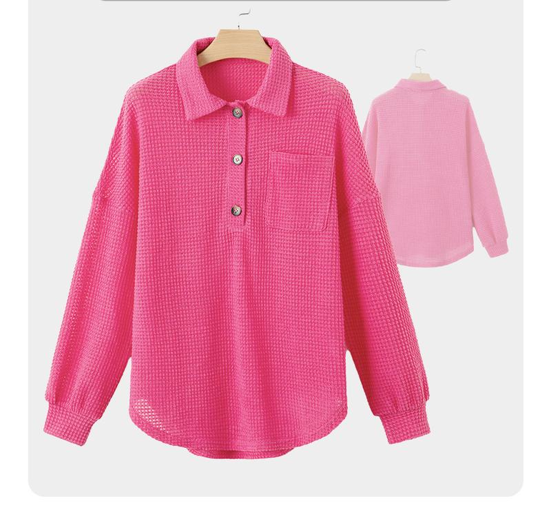 EVALESS Women's Oversized Henley Waffle Shirts Tops Button V Neck Long Sleeve Lightweight Mesh Knitwear Tunic Blouses 2026 Casual Fall Outfits Green Minimalist Style