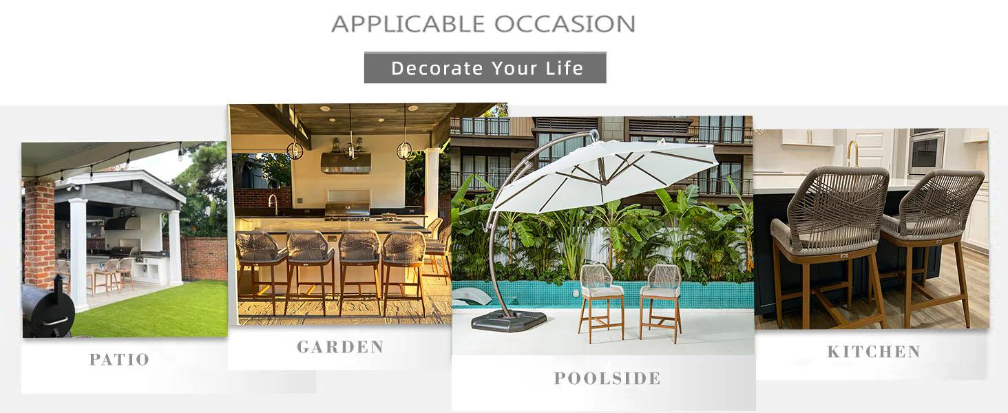 PURPLE LEAF Rattan Bar Stools Set of 2, Modern Counter Stools & Bar Stools with Cushions, Outdoor Bar Stools