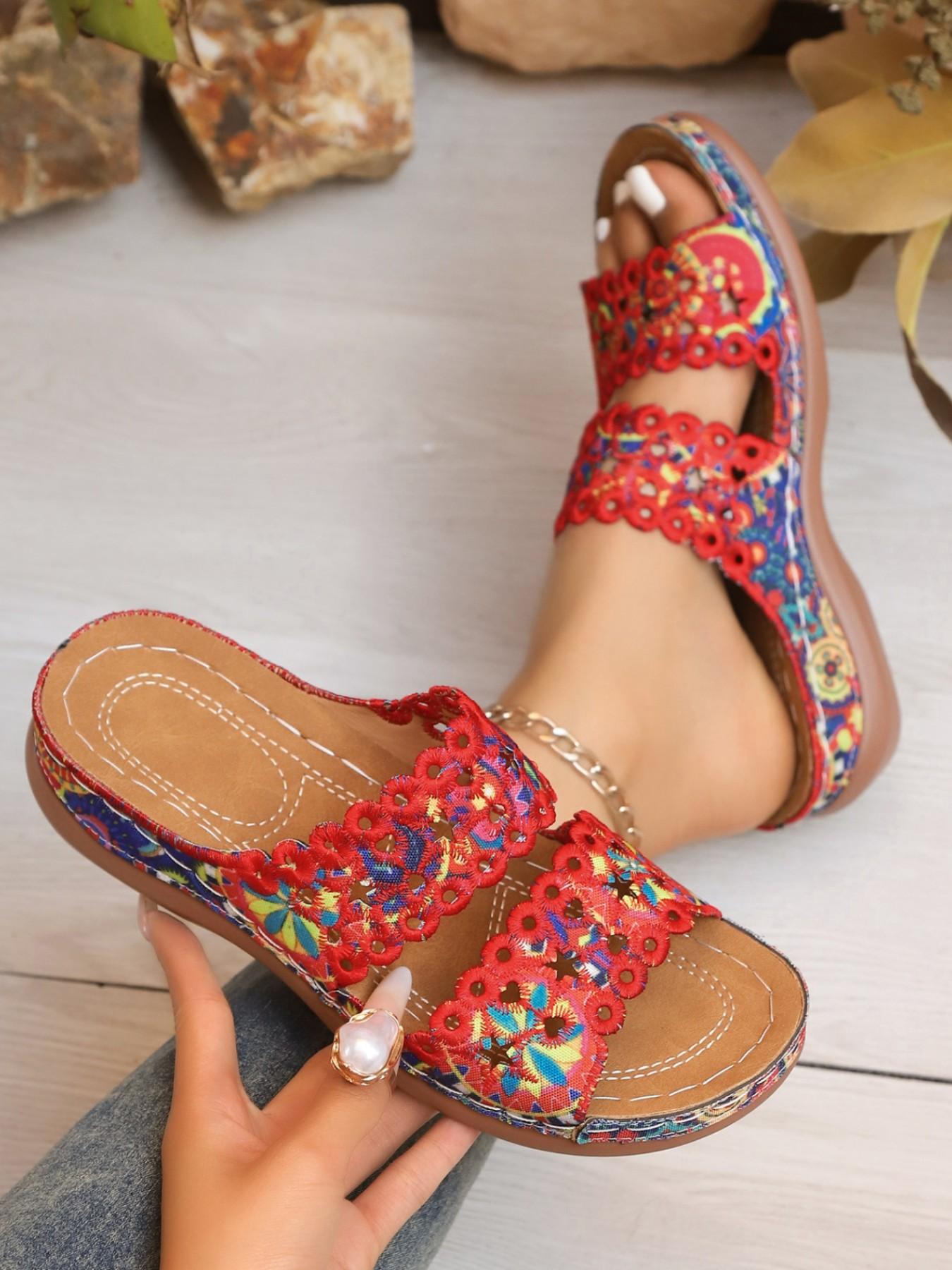 Summer Sandals, Hollow Out Lace Design, Soft Sole, Casual PU Leather, Less Than Ankle Height, Breathable and Comfortable