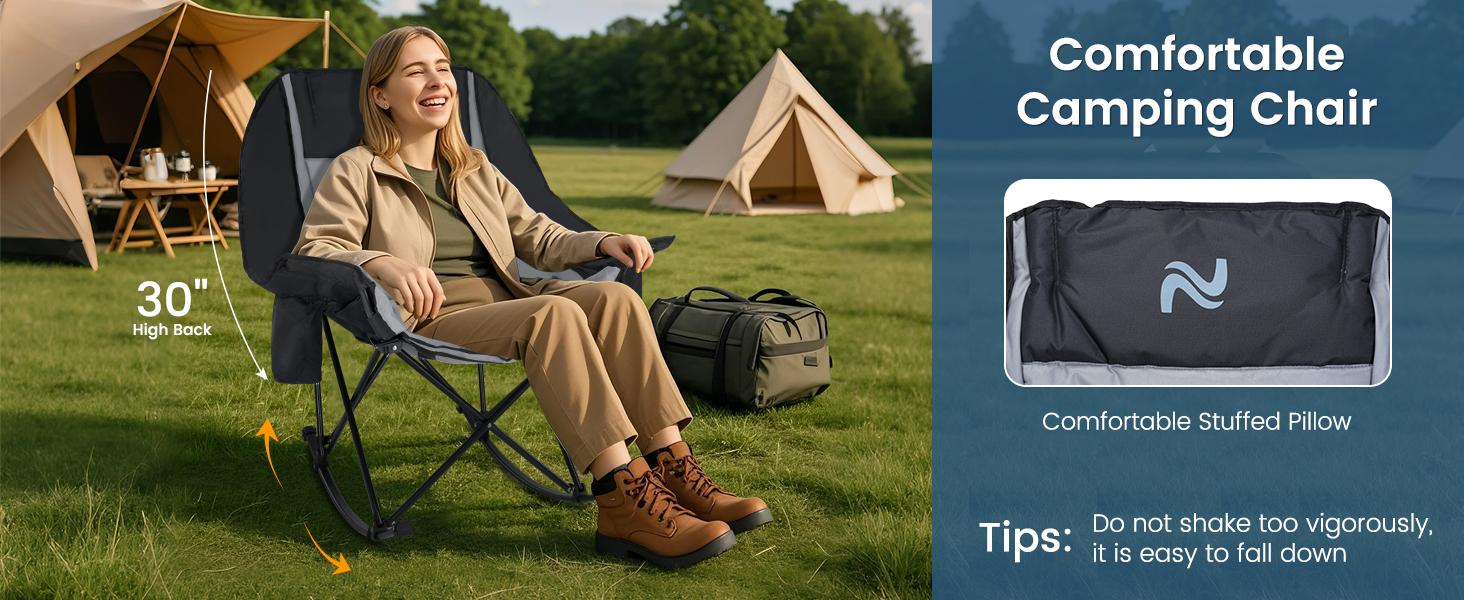 ABORON Rocking Camping Chair,XXL Oversized Folding Fully Padded Outdoor Lawn Chair with Side Pocket,Portable Recliner for Patio, Backyard, Supports 400 lbs ABORON Rocking Camping Chair,XXL Oversized Folding Fully Padded Outdoor Lawn Chair with Side Pocket,Portable Recliner for Patio, Backyard, Supports 400 lbs