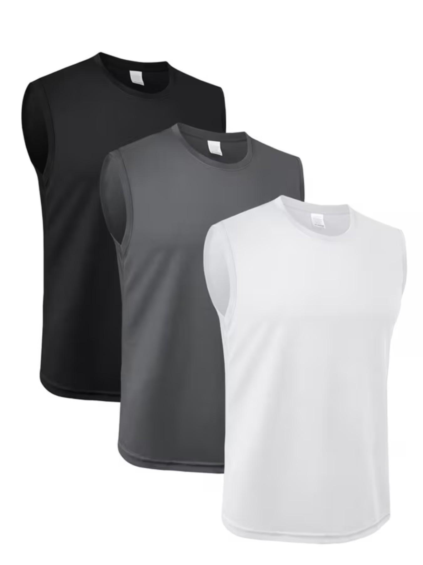 Men's Quick-Dry Sleeveless Sportswear Set, Breathable Round Neck Tank Top, Lightweight Polyester Short Sleeve, Ideal for Outdoor Activities & Fitness