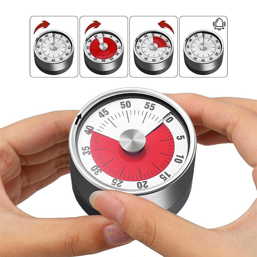 Mechanical Kitchen Cooking Timer, Loud Alarm Clock, Stainless Steel Body, No Battery Required, Magnetic Stand, Exquisite Design