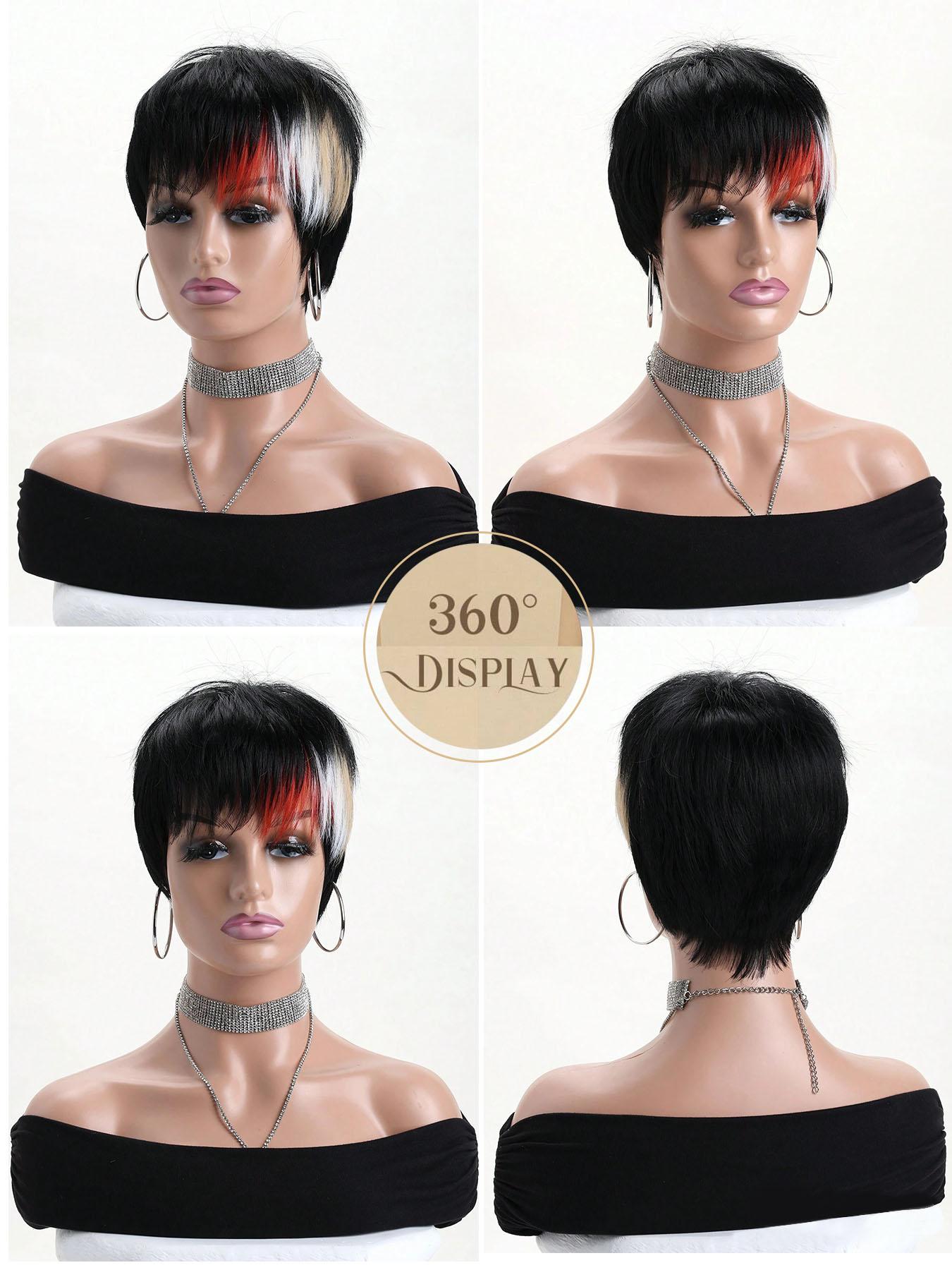 10 Inch Short Wig for Women, Gorgeous Fluffy Wigs with Bangs, Synthetic Fiber Pixie Cut Wig for Daily Party, Festival, Dance, Halloween Costume Parties