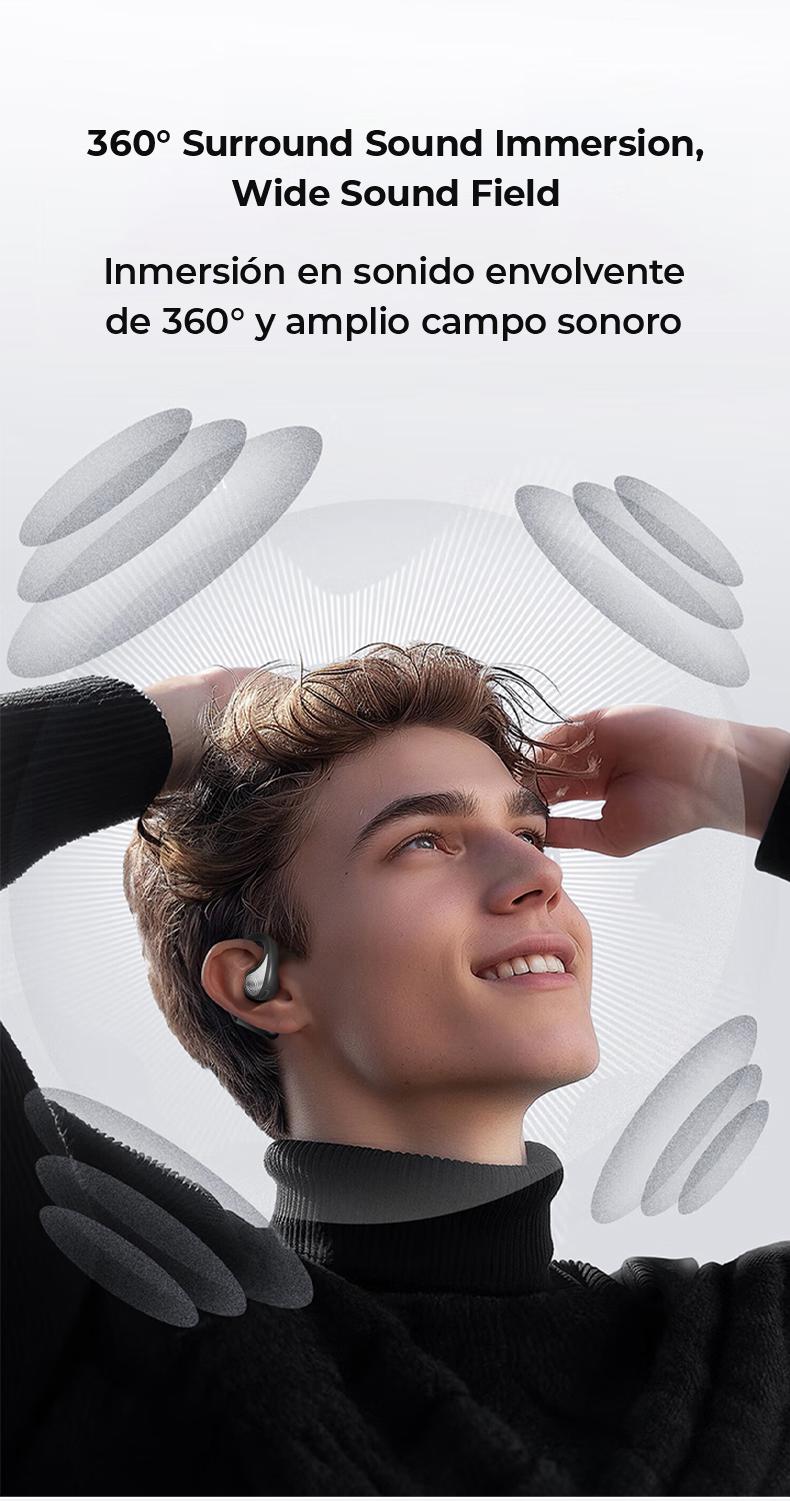 ERAZER XP9 OWS True Wireless Bluetooth Earphones, Open Ear Headphones for iPhone Android Mobile Phone, Waterproof Headseets with Display Charging Case Earbuds