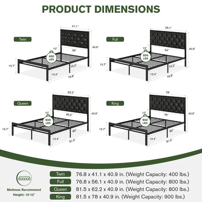 MUTICOR Metal Twin/Full/Queen/King Platform Bed Frame,Fabric Upholstered/Faux Leather Button Tufted Headboard【Frame Only No Mattress】17 Strong Slats Support, No Box Spring Needed,#TikTokShopBlackFriday #ChristmasGifts MUTICOR Metal Twin/Full/Queen/King Platform Bed Frame,Fabric Upholstered/Faux Leather Button Tufted Headboard【Frame Only No Mattress】17 Strong Slats Support, No Box Spring Needed,#TikTokShopBlackFriday #ChristmasGifts