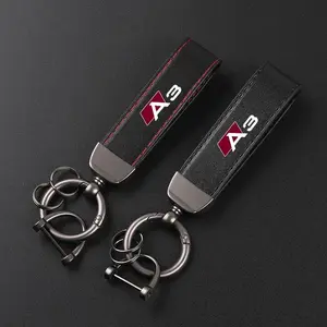 Deluxe Leather Keychain with Car Badge Keychain Pendant For AUDI A3