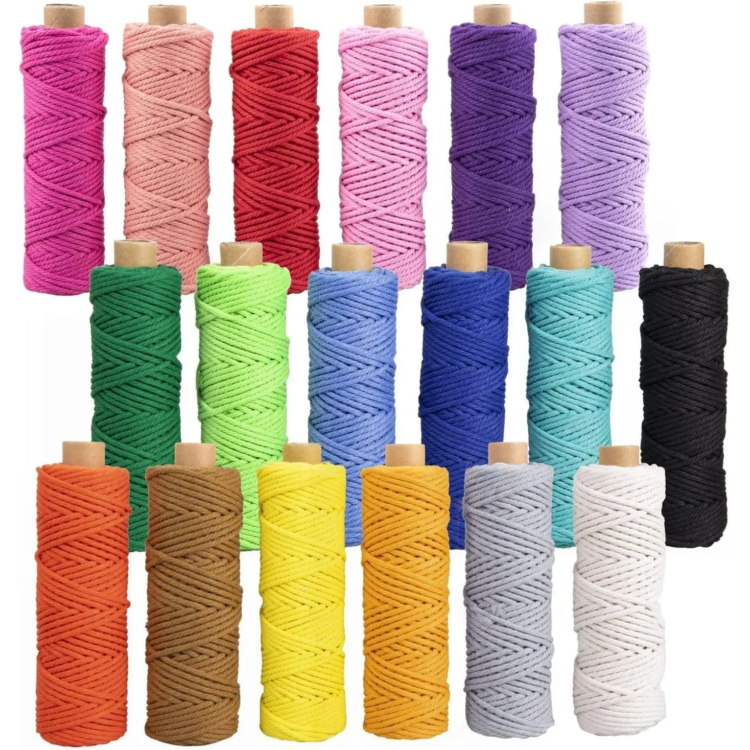 Macrame Cord 3mm x 594 Yards, 18 Rolls Natural Colored Macrame Cotton Cord Rope Kit Color Variety Macrame Jute Twine String 4 Strand Twisted for Wall Hanger Plant Hanging DIY Knitting Macrame Supplies