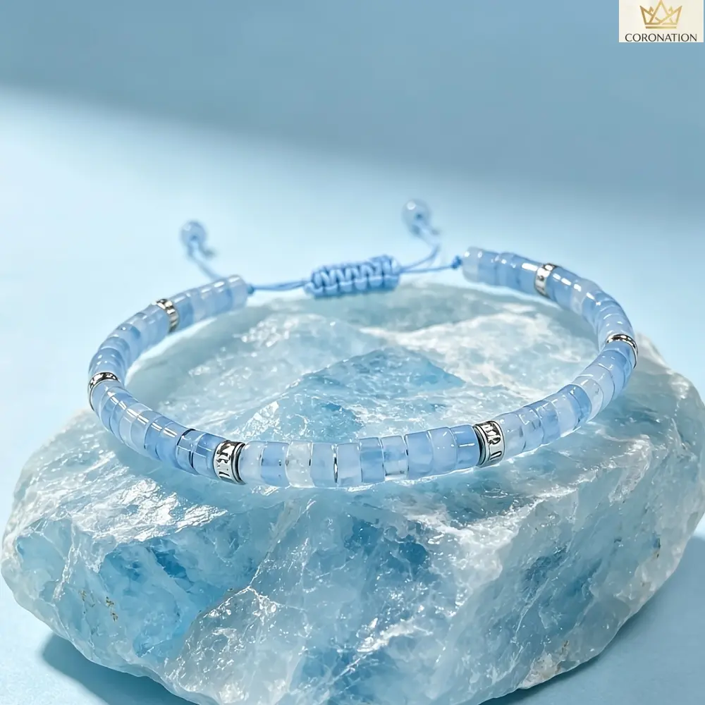 Natural Aquamarine Handwoven Bracelet, Viral Aesthetic Healing Crystal Jewelry, Boho Stackable Gemstone Bracelet for Self Love, Ocean-Inspired Minimalist Gift for Women, Mom, Girlfriend, Birthday & Mother's Day