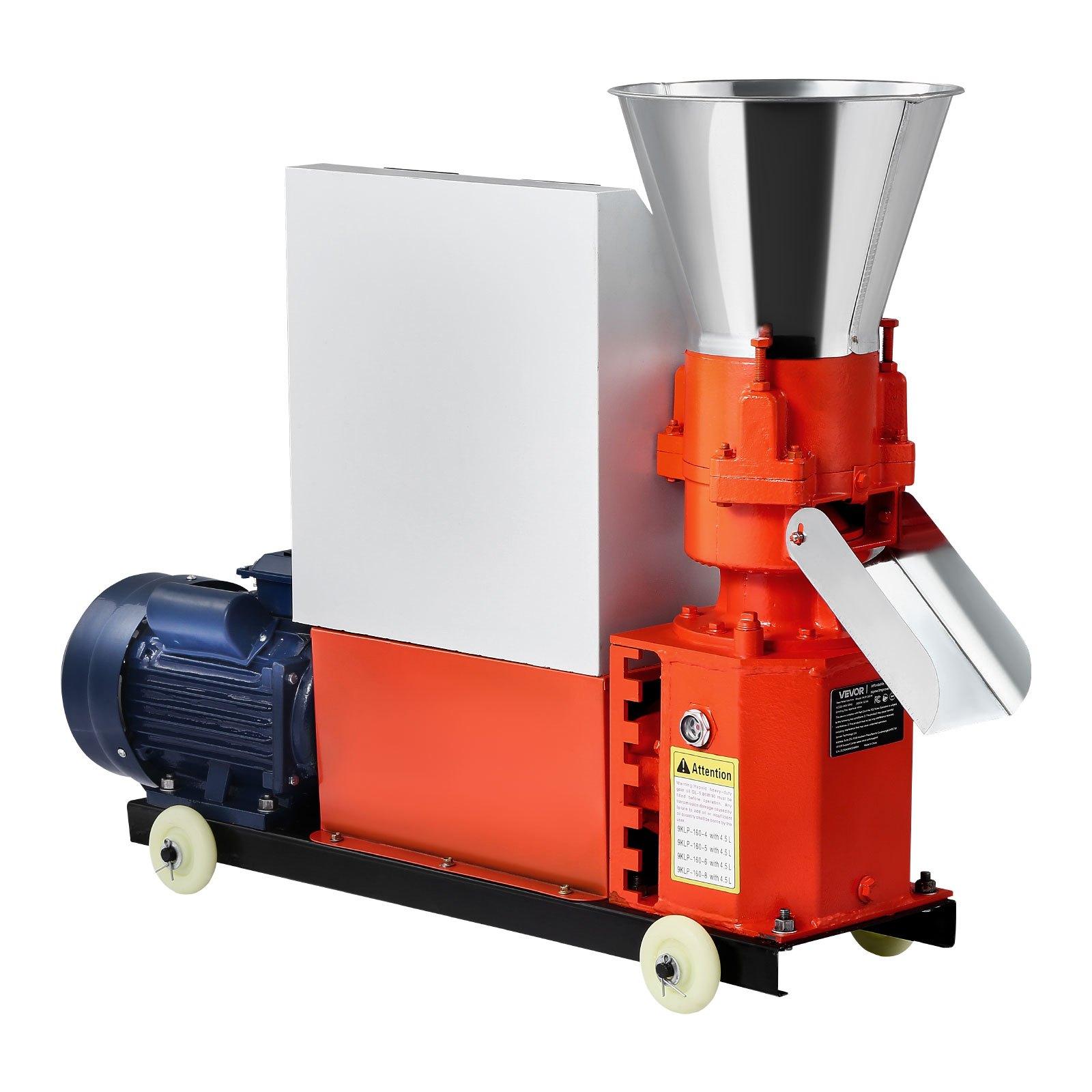 VEVOR Feed Pellet Mill Machine, 4 mm Animal Feed Pellet Making Machine, 3KW 240V Animal Food Granulator Mill Machines with 3 Pressure Rollers 4 Wheels, Ideal for Poultry, Livestock, Farm Animals