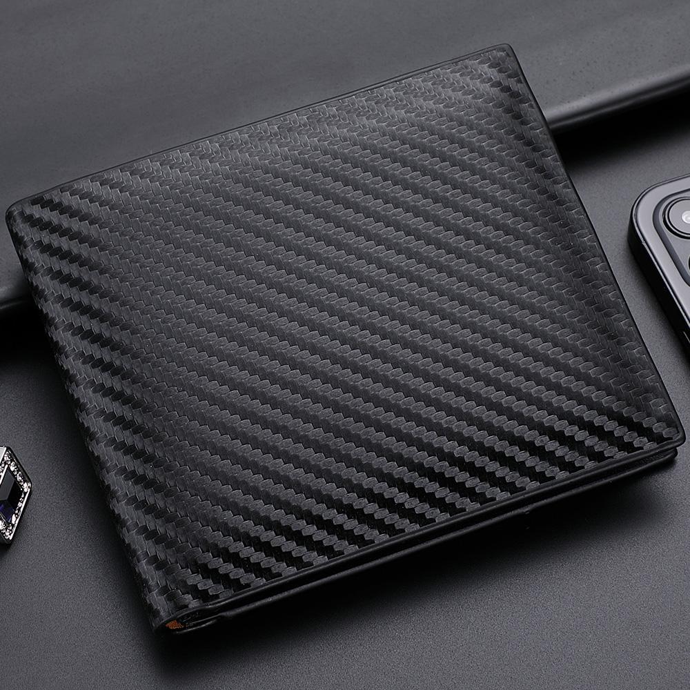 Men's Bifold Short Wallet, Carbon Fiber Texture Card Holder with Zip Coin Pocket