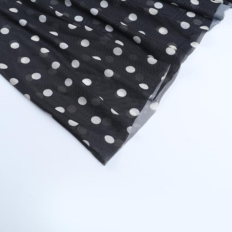 XY25192PFO-Spring Break Outfits, Womens Casual Vacation See-through Mesh Polka Dot Sleeveless Deep-V Neck A-line Spaghetti Strap Long Dress, Holiday Beach Sheer Mesh Dress SpringStatements