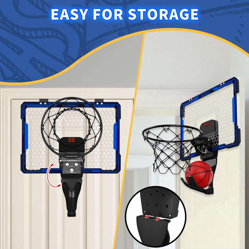 Mini Basketball Hoop Indoor with Electronic Scoreboard and 3 Modes,Inside Basketball Hoop Over The Door with Colorful LED Lighting Toy Basketball Gifts for Boys Girls Teens Adults