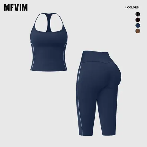 MFVIM Women's Thin-Strap Slim Tank Top & High-Waisted Slim Shorts 2-Piece Sports Wear Set - Activewear Shorts Set, Tank Tops, Gifts for Women, Ideal for Outdoor Casual Running & Yoga