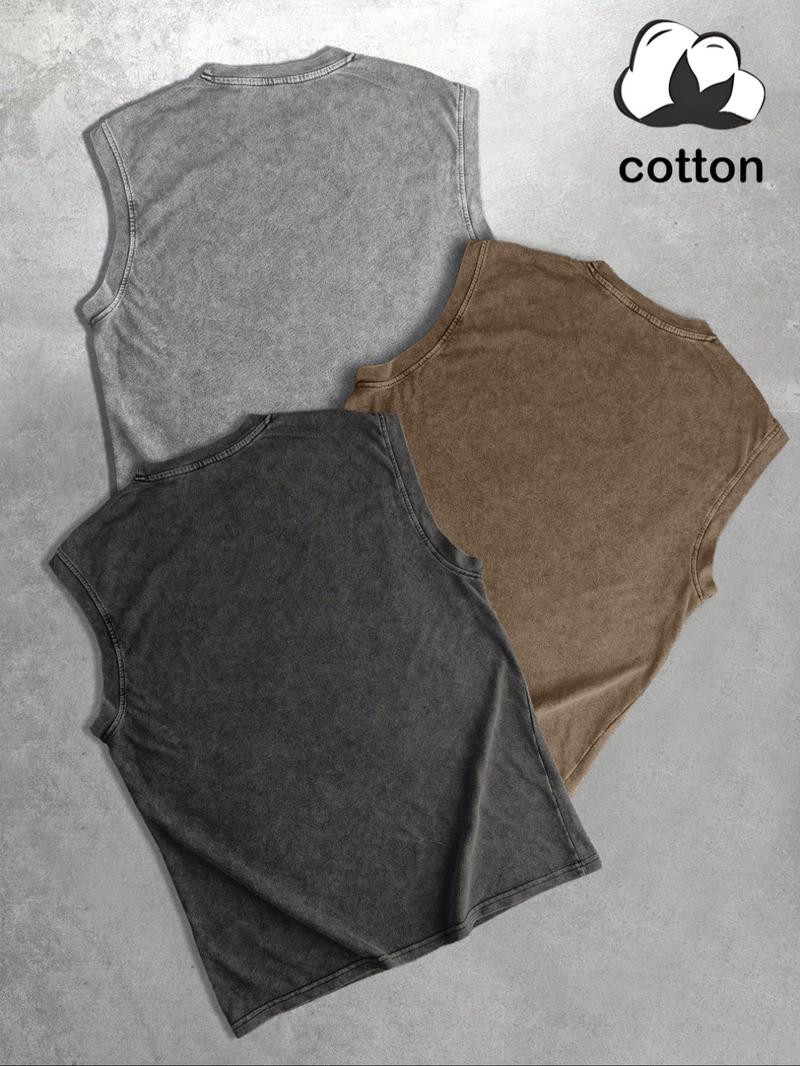 Angel pattern cotton vintage distressed men's vest three-pack round neck fashionable sleeveless top, street hip-hop Graphic print, men's summer three-pack