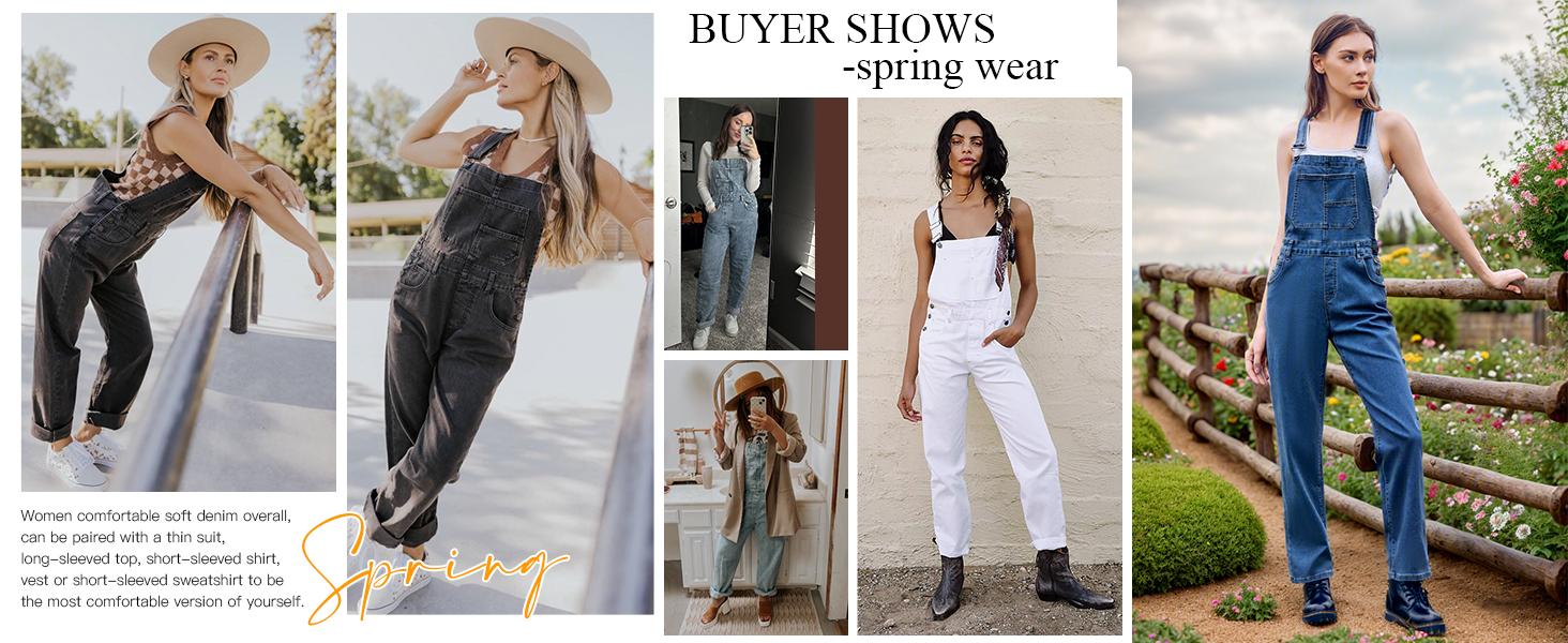 Danedvi Women's Casual Denim Overalls Adjustable Straps Jeans Pants Jumpsuits with Pockets