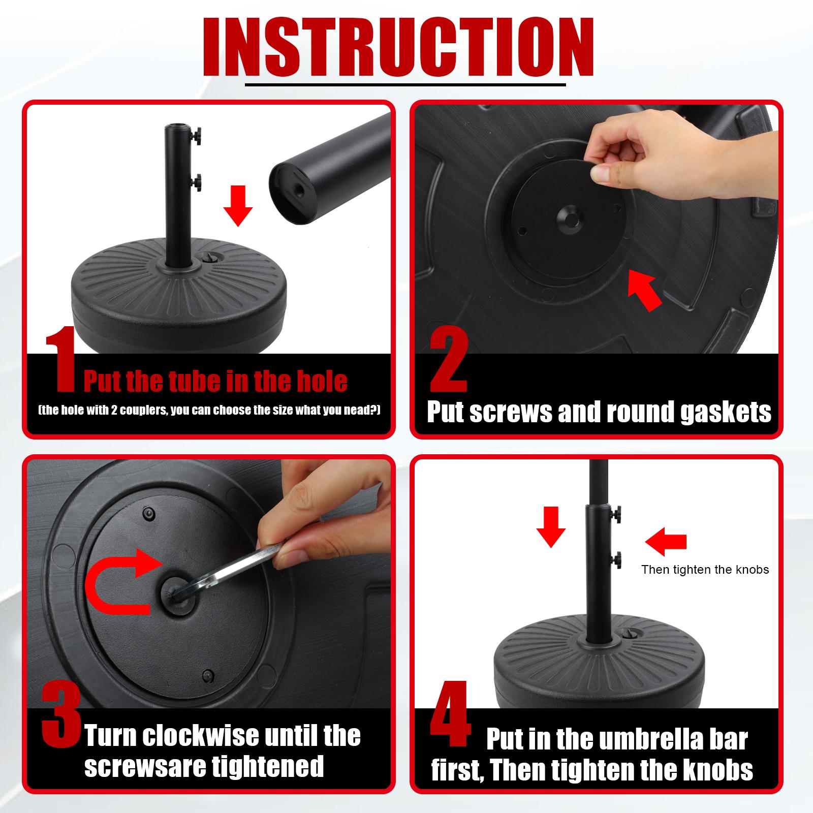 50lbs Round Umbrella Base Stand, Heavy Duty Patio Umbrella Base Water Filled Stand for Outdoor, Lawn, Garden, Black