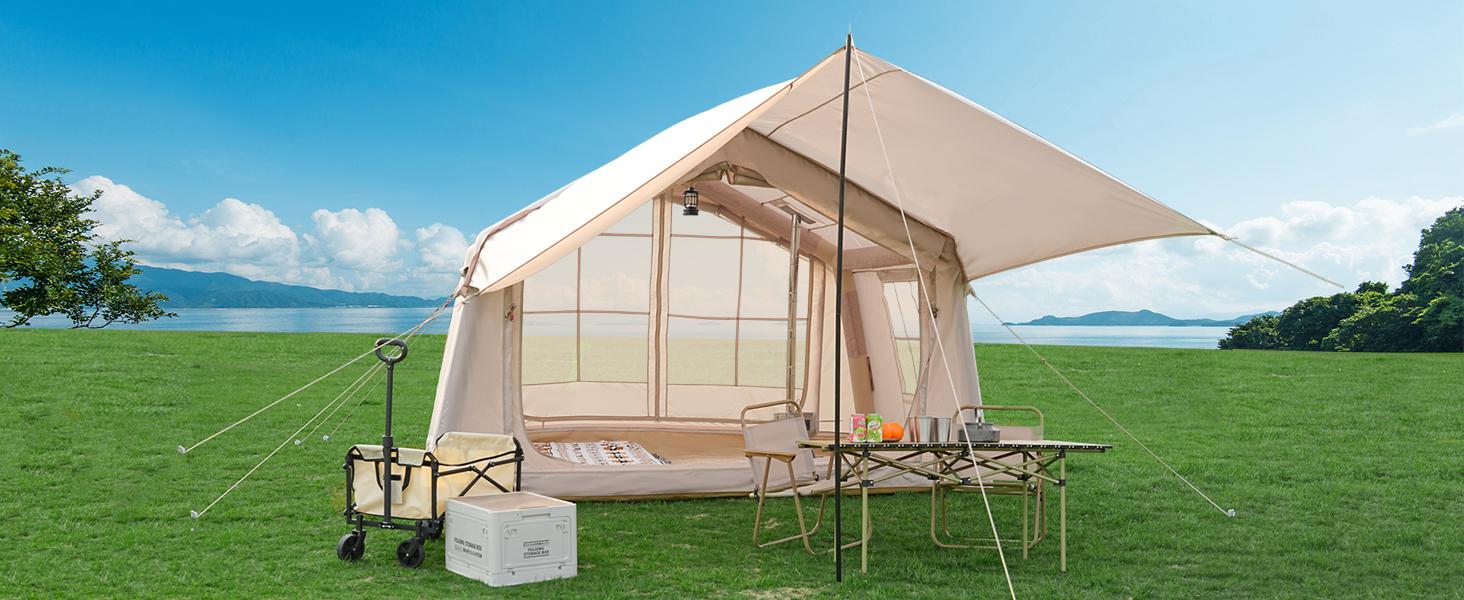 Lilypelle Inflatable Tents for Camping, Blow Up Tent with Hand Pump, Easy Setup Inflatable Hot Tent with Stove Jack, Waterproof Oxford Air Glamping Tents for Camping Adult 4-6 Person