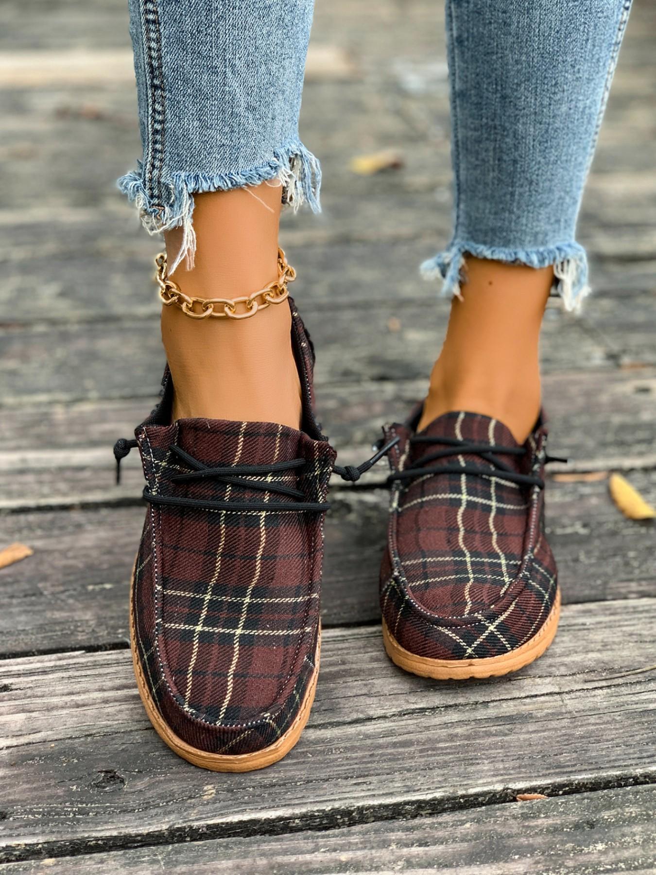Women's Ethnic Style Patchwork Print Thick Sole Casual Shoes, Lace-Up Retro Versatile Loafers, Comfortable and Stylish Footwear