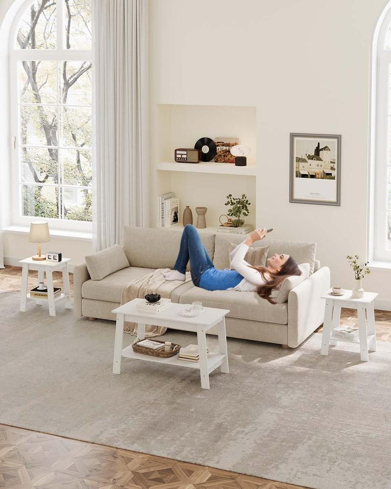 1-Piece Side Table Set with 2-Tier Storage Shelf, Narrow Small End Tables for Bedroom, Living Room, Entryway, Space-Saving Rustic Design