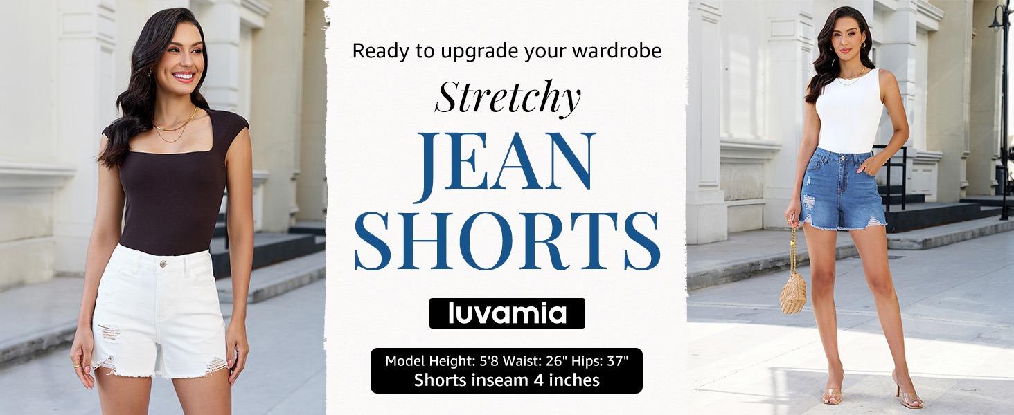 luvamia Jean Shorts for Women Trendy High Waisted Ripped Distressed Raw Hem Stretchy Denim Shorts Country Concert Outfit