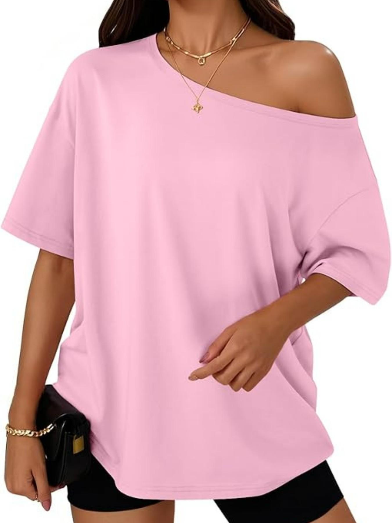 2026 Women Summer Casual Off Shoulder T Shirts Batwing Short Sleeve Loose Solid Color Basic Tee Tops