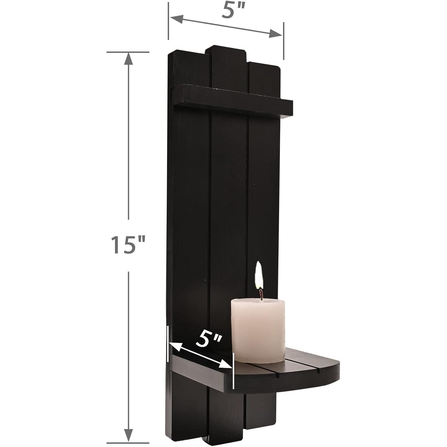 Sconces Wall Decor Set of 2, Wall Candle Holder Black  Decor |  Wall Art Floating Candle Sconces Shelf Rustic Wall Decorations for Living Room, Dining Room, Bedroom, Bathroom