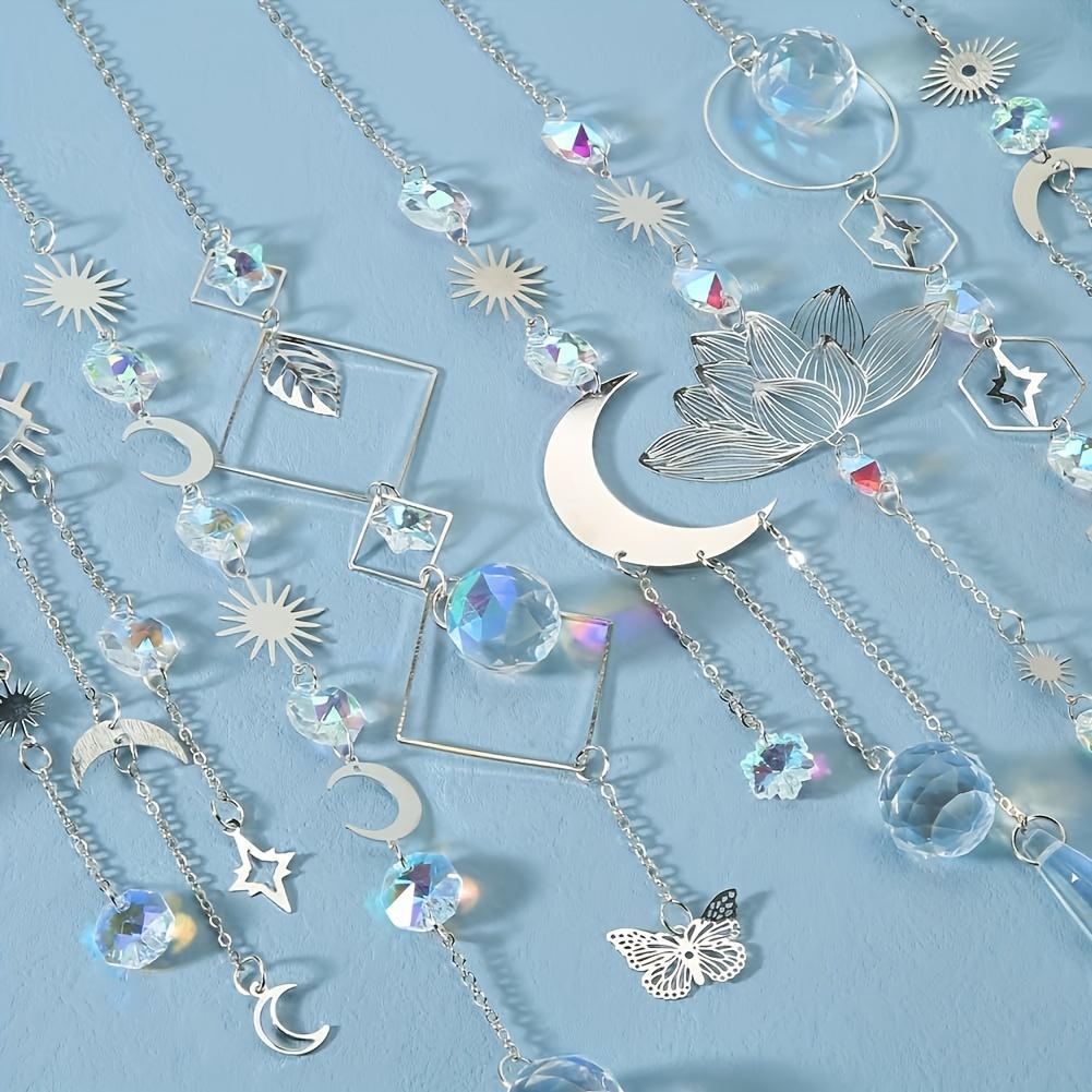 10 Piece Lotus Colorful Crystal Sun Catcher Set, Chain Pendant Decoration, Hanging Crystal Prism Rainbow Maker for Windows Indoor Use