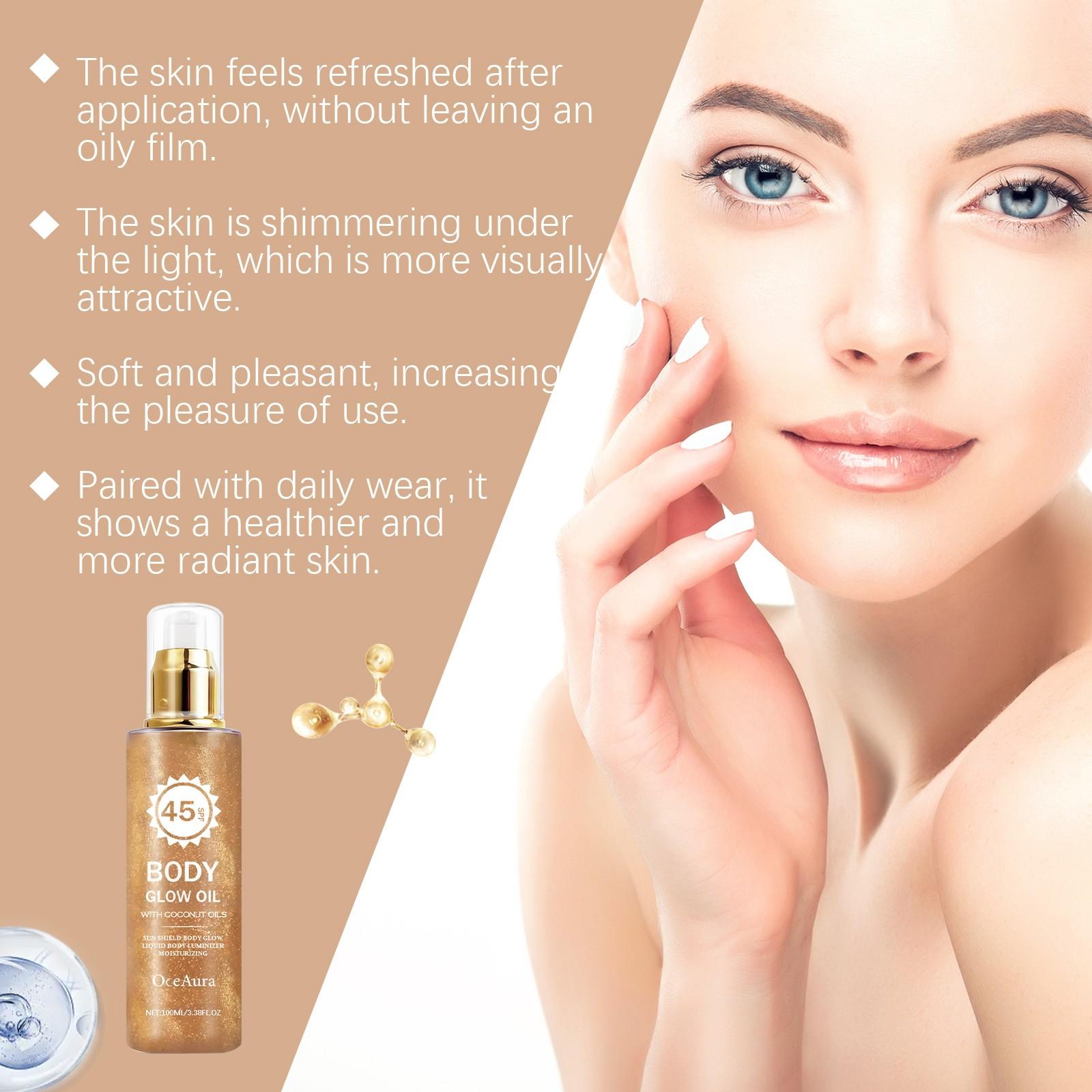 OceAura Coconut Shimmer Protective Body Oil, SPF Sun Protection, Sunscreen Body Oil, Hydrating Moisturizing Body Oils Non-Greasy Shiny Glow Skin Oil for Outdoor Beach Daily Care