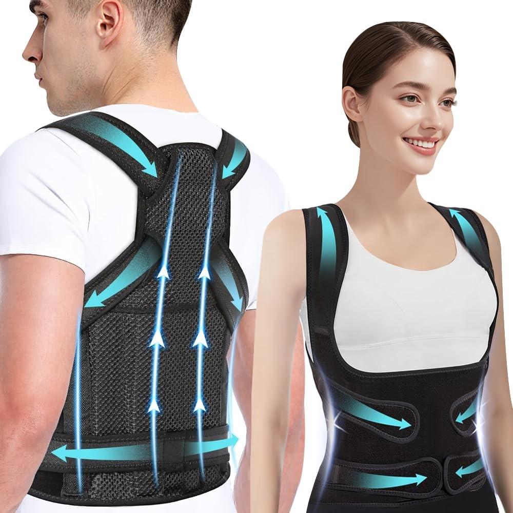 1PC Back Support Posture Corrector, Back Posture Belt, Posture Straightener, Breathable Anti-Hunchback Design for Office & Home Use, Comfortable and Adjustable Support Band