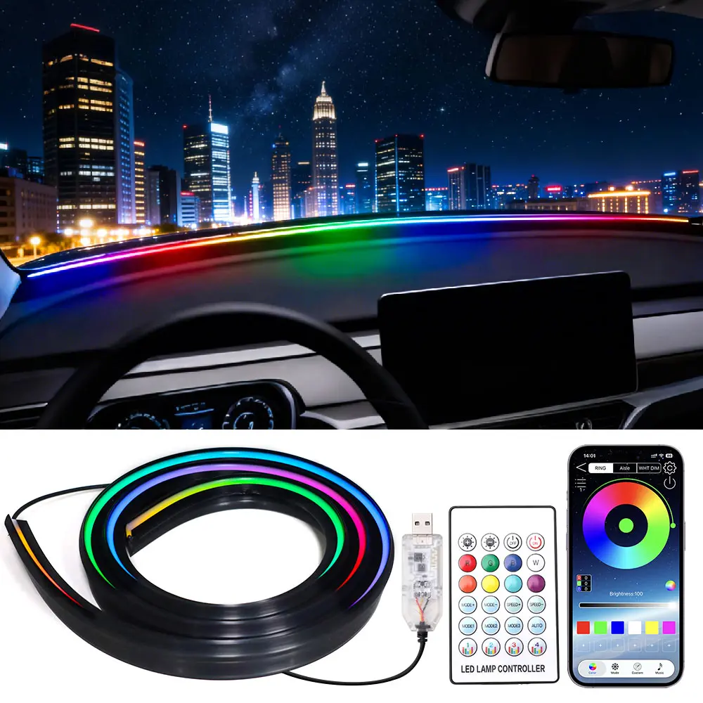 Smart Car LED Interior Ambient Light, LED Windshield Atmosphere Light Strip with USB, Fiber Optic Design, APP Control RGB Color Changing Flow Lighting, Car Accessories, Car Interior Decoration Gift for Men & Women