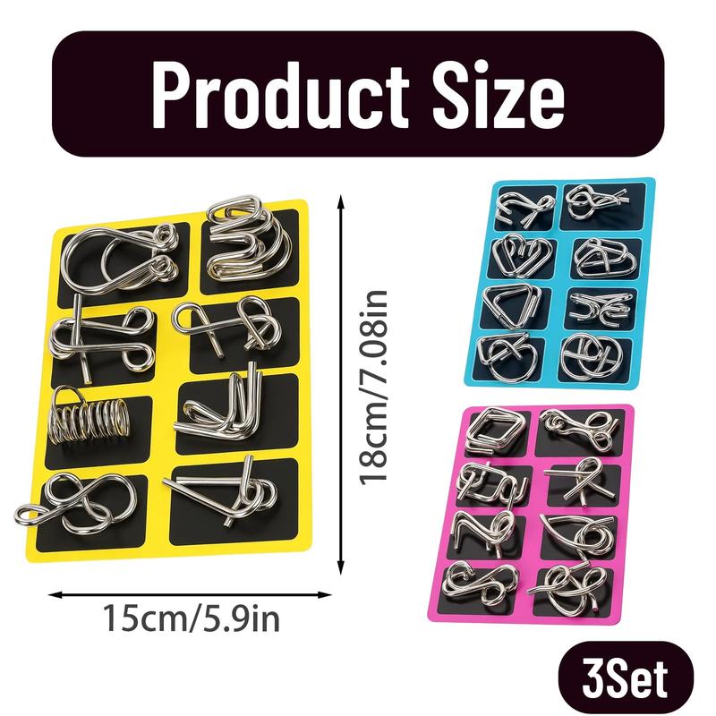 24pcs Metal Montessori Puzzle Solving Metal Wire Puzzle Pieces Solution Set 5.9''×7.08" Brain Teaser Wire Puzzle Chain Logic Educational Game Challenges Stress Relief Toys Thanksgiving Holiday Gift Ideas For Kids Men's Valentine Gifts