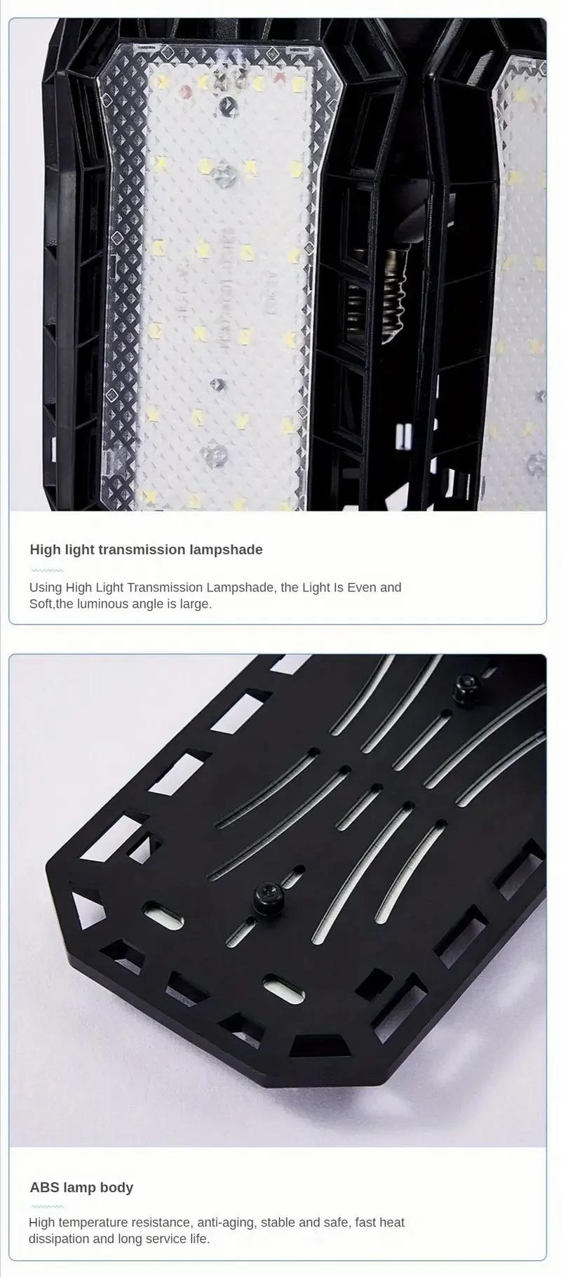 Flexible Panels LED Garage Light E26/e27 Screwed Bulb, Adjustable Lights, Workshop Lighting Bulbs, Industrial Bulbs, Durable & Efficient