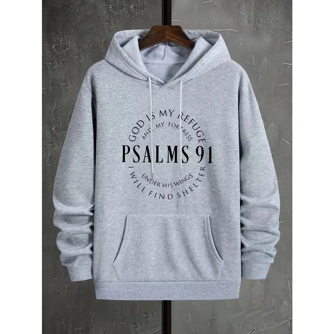 1. Unisex Psalms 91 God Is My Refuge And My Fortress Faith Quote Hoodie, summervibes Circular Scripture Text Hooded Pullover, Relaxed Fit Soft Breathable Sweatshirt, Religious Inspirational Top, Great for Church Gathering and Daily Casual Faith Outfit 2.