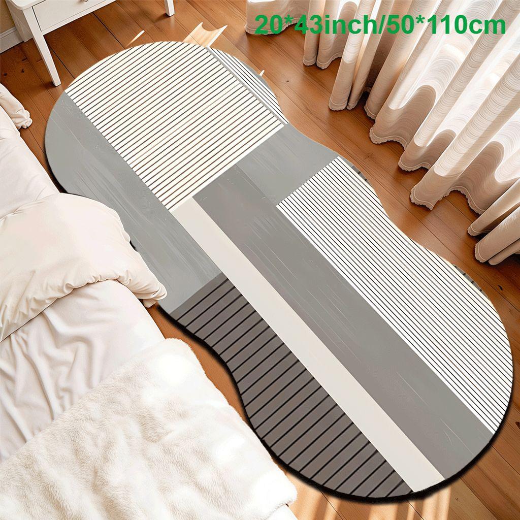 2D Flat velvet irregular shape carpet with gray and white geometric patchwork line pattern, machine washable and non-slip design, suitable for bedrooms/rooms, all seasons of spring, summer, autumn and winter, as well as Valentine's Day, Christmas and Than