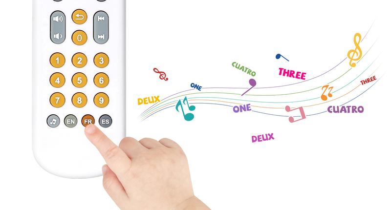 Orzbow Baby Remote Control Toy for 6 Months+ with Music, TV Remote Toy with Realistic Light and Sound - English, French and Spanish for Infant Play Remote Musical Toys, BPA Free, Black