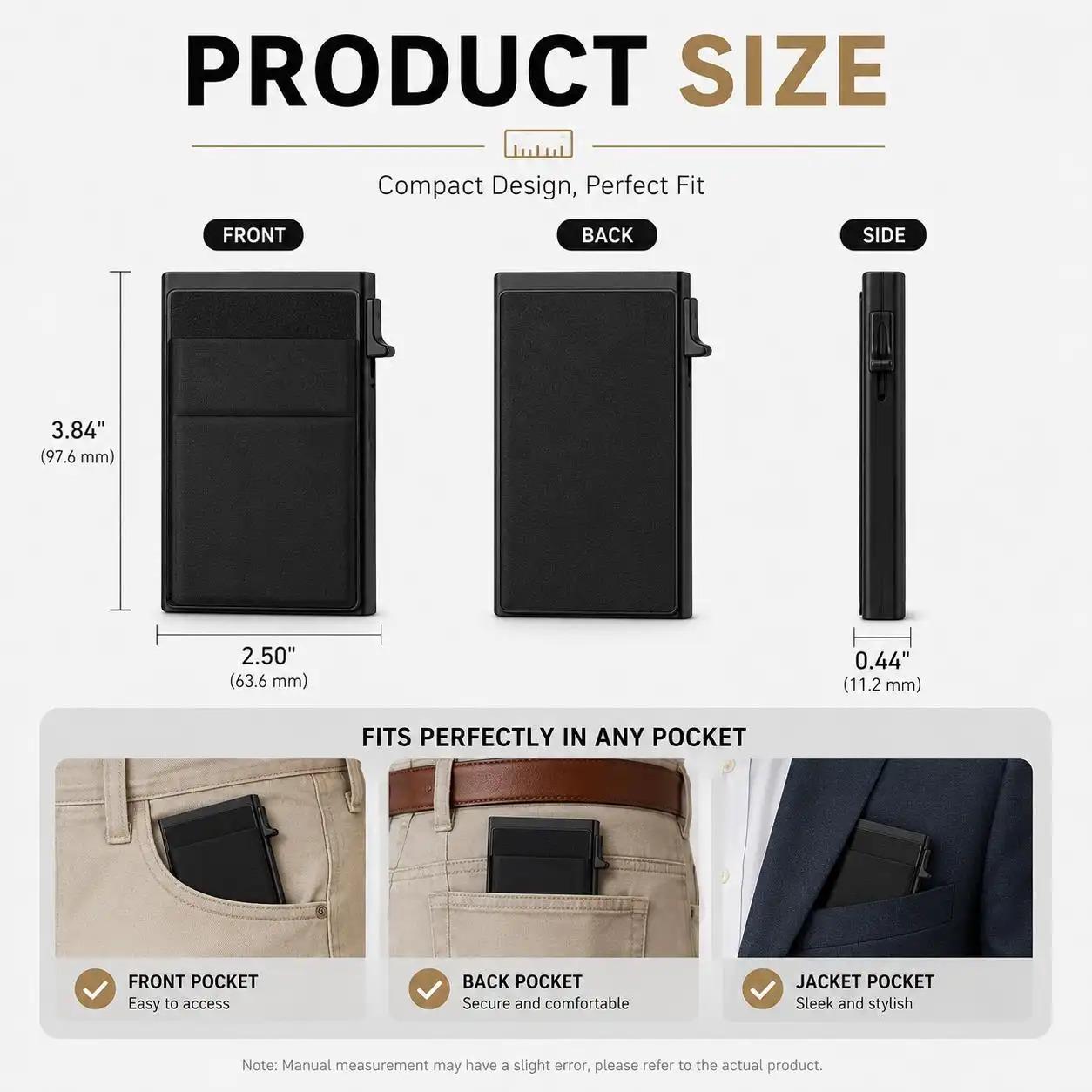 Pop Up Card Holder Wallet, Slim Minimalist Card Wallet with Cash Pocket, One Click Card Case Holds Up to 6 Cards, Front Pocket Wallet for Men & Women