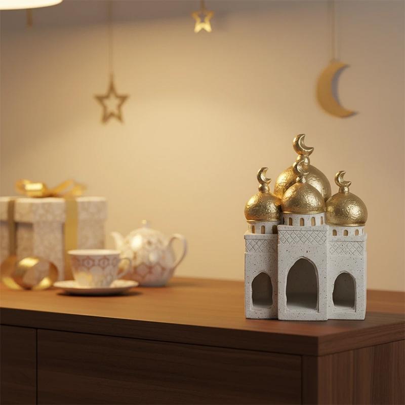 1pc Middle Eastern Style Castle Architecture Statue, Ramadan & Eid Festival Religious Decor for Home Mantel Display