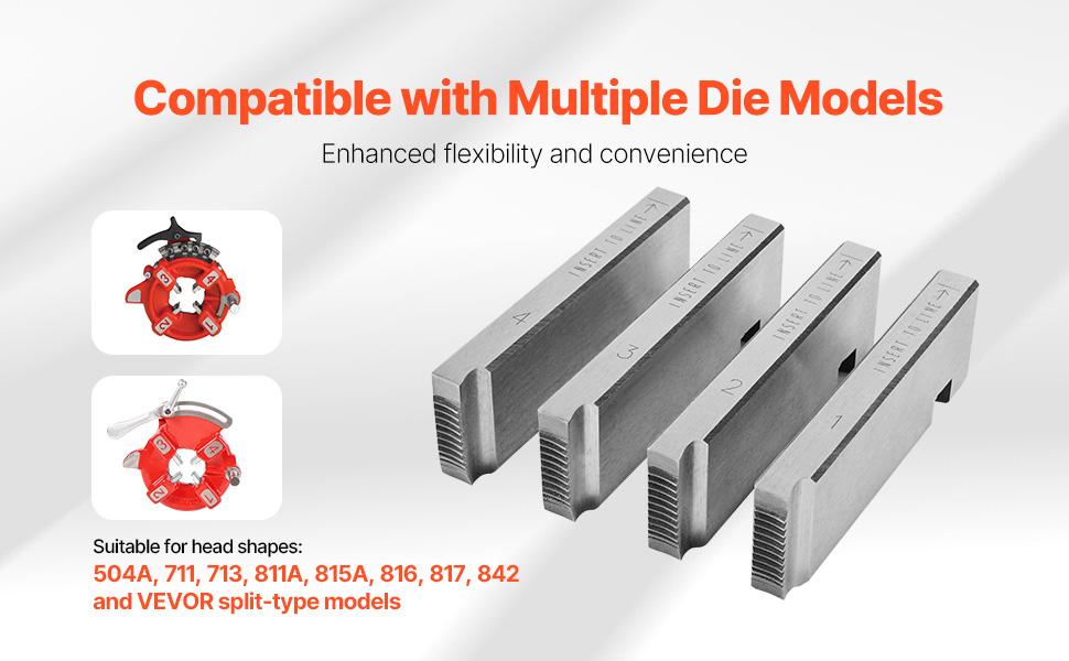 VEVOR Threading Machine Dies, 1/2-3/4 NPT Pipe Dies(4 Packs), Right-Handed HSS Pipe Threading Dies, Fit VEVOR Split-Type Machines, RIDGID Universal Die Heads 504A, 711, 713, 811A, 815A, 816, 817, 842