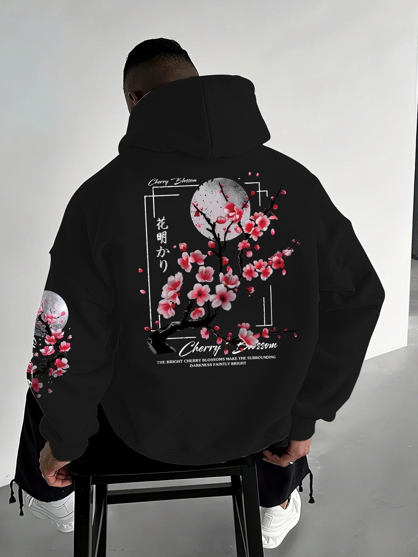 Men's Casual Loose-Fit Hooded Sweatshirt, Casual Fashion Sweatshirt, Floral Print Hoodie, Floral Hoodies, Floral Letter Print, Thick Fabric, Fall & Winter Wear, Comfortable and Stylish Men's Clothing