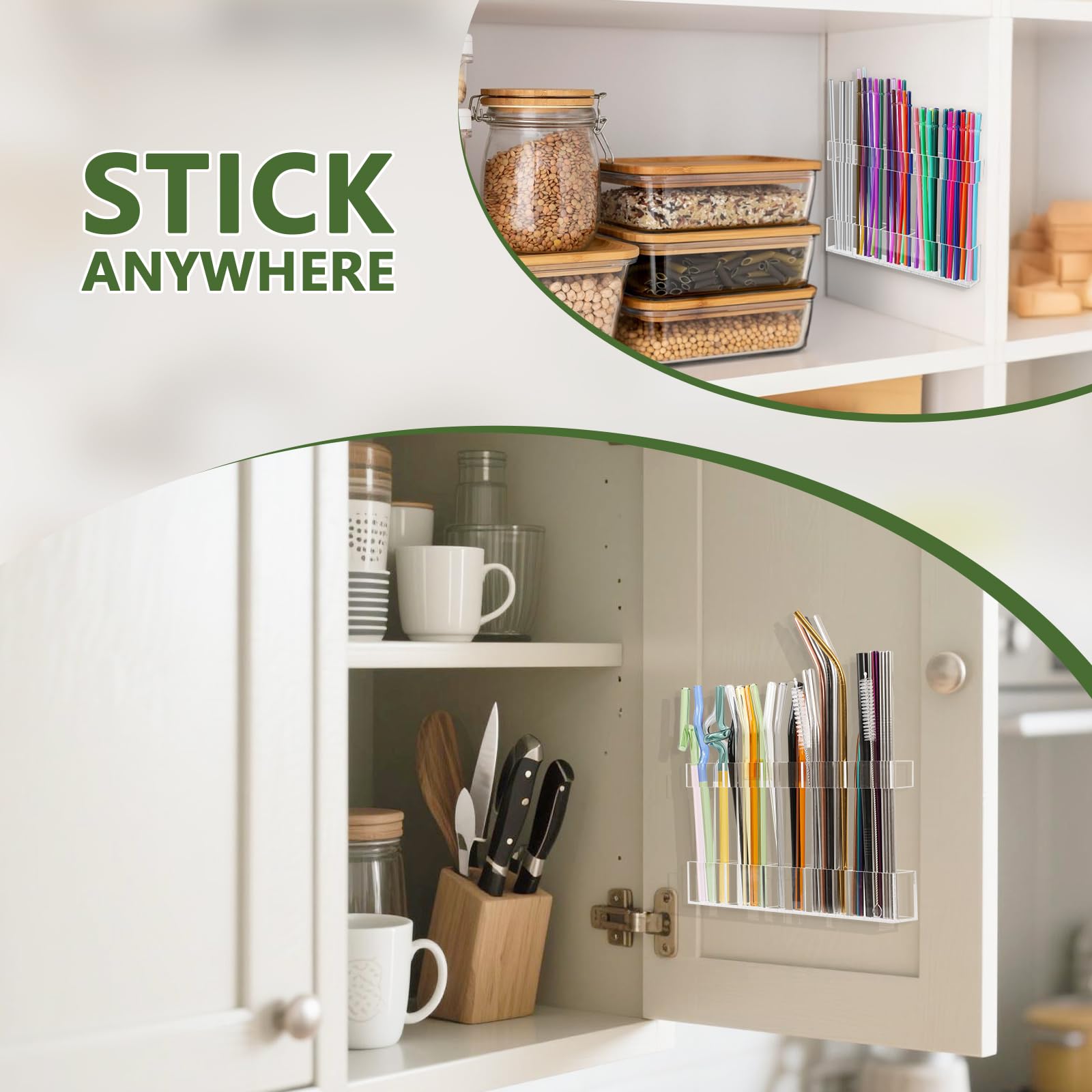 Acrylic Straw Holder, 1 Count Reusable Tumbler Straw Organizer Storage, Beverage Organizer, Kitchen Accessories Container for Cabinet Door, Utensils