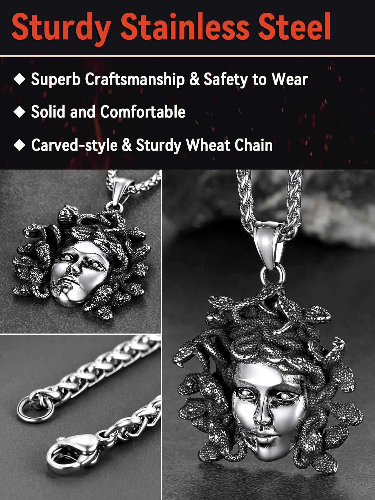 FaithHeart Medusa Necklace Ancient Greek Medusa Jewelry For Unisex Stainless Steel