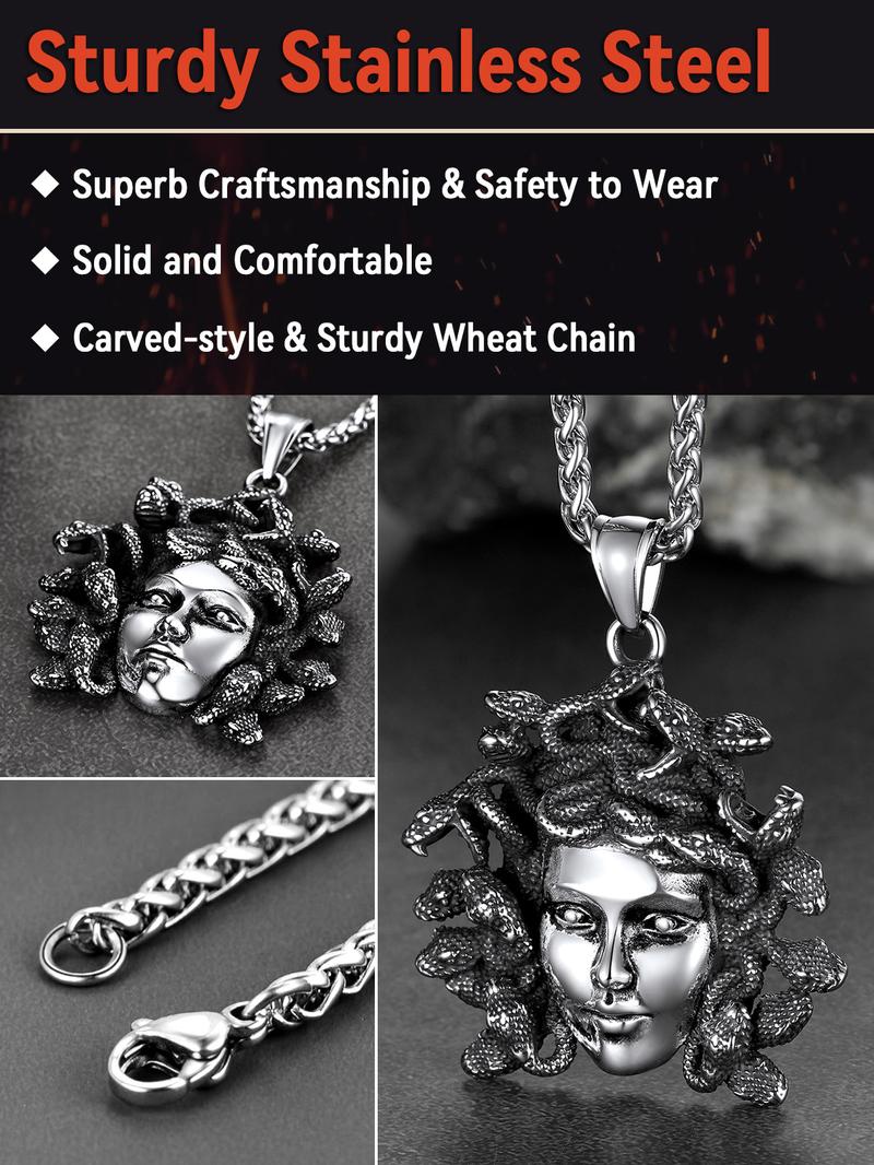 FaithHeart Medusa Necklace Ancient Greek Medusa Jewelry For Unisex Stainless Steel