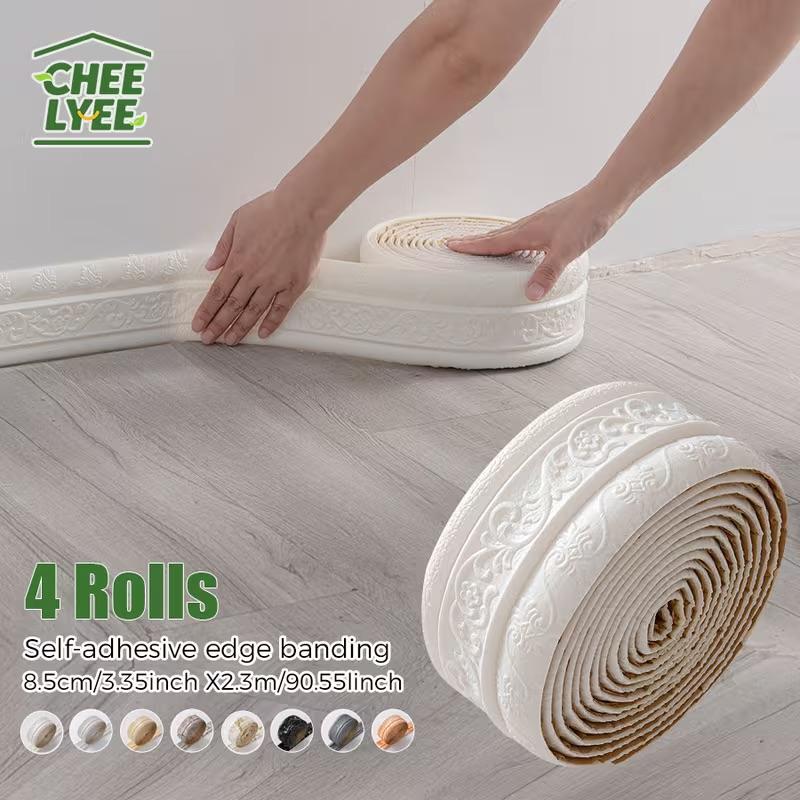 362.2 Inch (90.55 Inch X 4 Rolls) 3D Self-Adhesive Waterproof Wall Stickers - Foldable, Multiple Colors Availabel and Stick, Foam Decorative Strips, Wallpaper Borders, Foam Baseboards, Wall Stickers, Suitable for Home Decoration