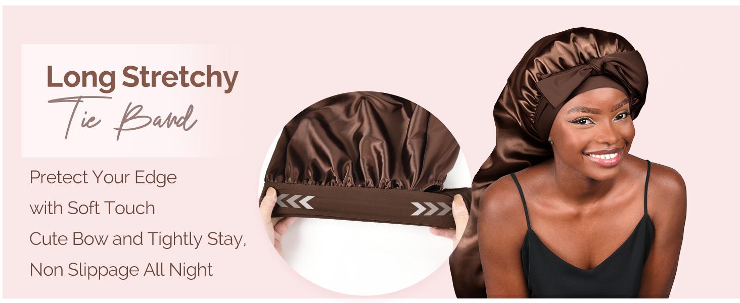 YANIBEST Silk Bonnet for Sleeping Women - Pink Satin with Tie Band, Braids Hair Bonnet for Long Hair, Gift for Women,TikTokShopBlackFriday