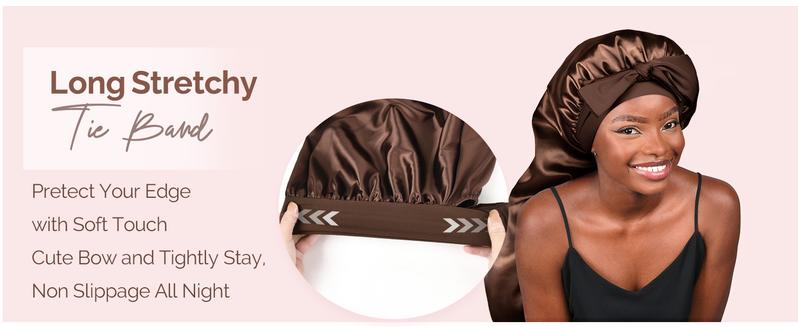 YANIBEST Silk Bonnet for Sleeping Women - Pink Satin with Tie Band, Braids Hair Bonnet for Long Hair, Gift for Women,TikTokShopBlackFriday