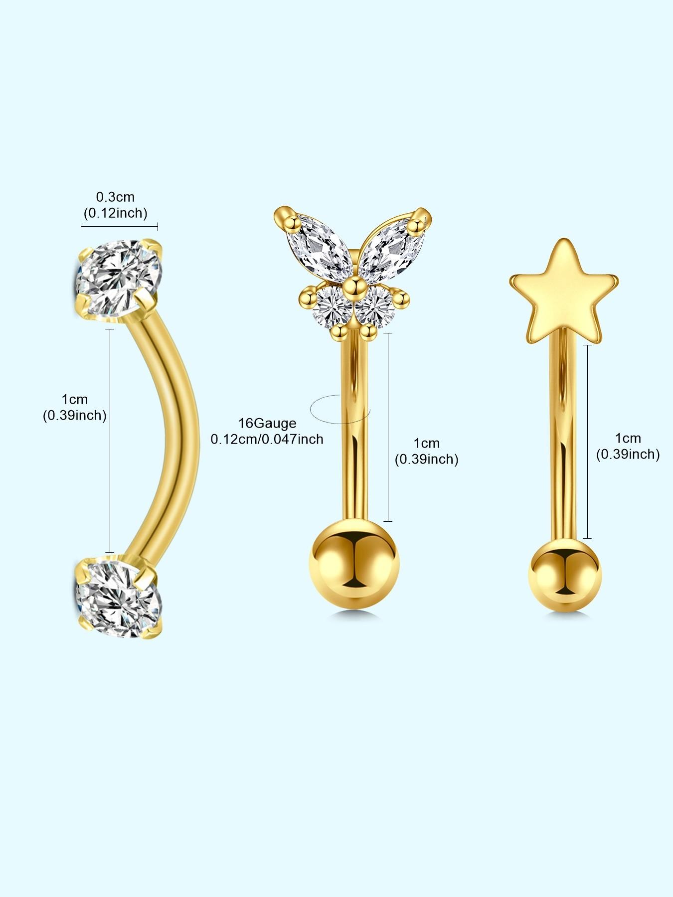 3pcs/set Elegant Rook Piercing Jewelry 16G Internally Threaded Eyebrow Rings Vertical Labret Lip Rings 316L Stainless Steel Curved Barbell Cartilage Rook Daith Earring Butterfly Flower Waterdrop Cubic Zirconia Body Piercing Jewelry for Women Men Daily Wea